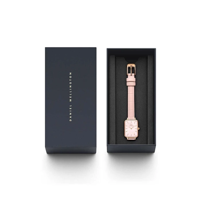 Daniel Wellington Quadro Pressed Melrose Pearl Women's Quartz Watch 20mm Pink Leather Strap DW00100508