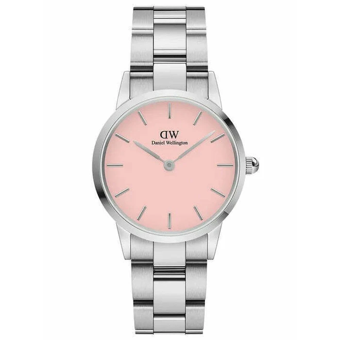 Daniel Wellington Iconic Link Γυναικείο Ρολόι 28mm Pastel Pink Ασημί Μπρασελέ DW00100534