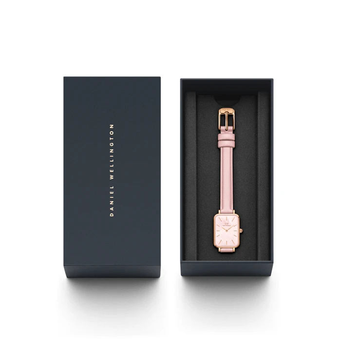 Daniel Wellington Quadro Women's Quartz Watch 20mm Pink Leather Strap DW00100636