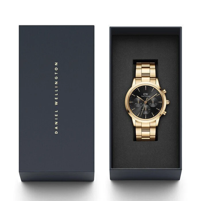 Daniel Wellington Iconic Ανδρικό Ρολόι 42mm Χρονογράφος Μπαταρίας με Χρυσό Μεταλλικό Μπρασελέ DW00100641