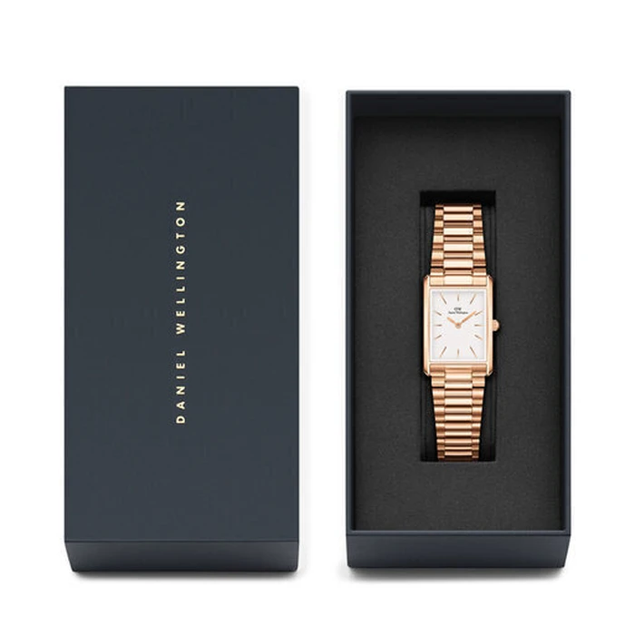 Daniel Wellington Women's Watch 32 mm Bound 9-Link Rose Gold Stainless Steel Bracelet, White Dial, Quartz (DW00100699)