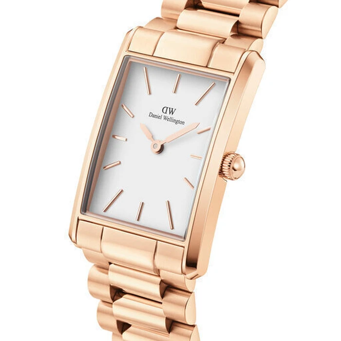 Daniel Wellington Women's Watch Bound 9-Link DW00100702 – Rose Gold Metal Bracelet, White Dial