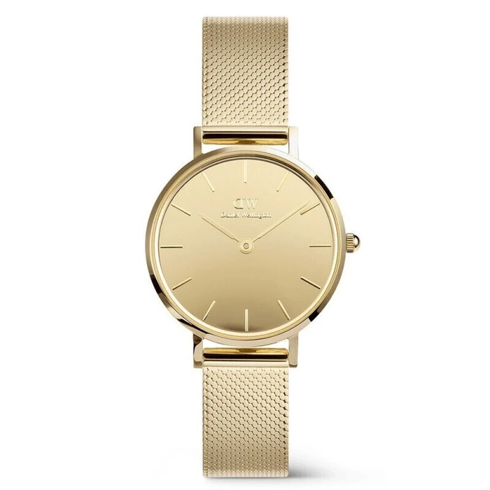Daniel Wellington Petite 28mm Γυναικείο Ρολόι DW00100795 - Χρυσό Ατσάλινο Mesh Μπρασελέ, Ροζ Καντράν