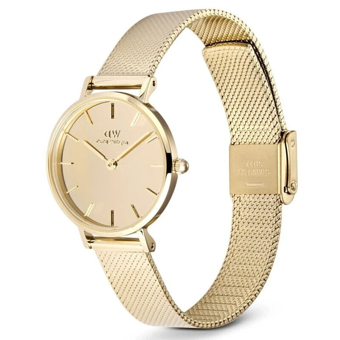 Daniel Wellington Petite 28mm Γυναικείο Ρολόι DW00100795 - Χρυσό Ατσάλινο Mesh Μπρασελέ, Ροζ Καντράν