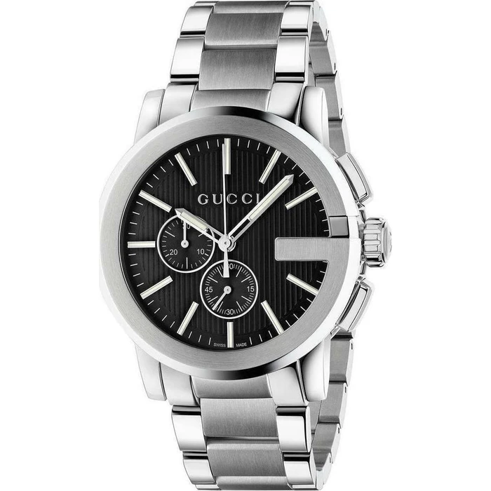 Gucci MAN YA101204 Men's Watch 44mm Silver Stainless Steel Bracelet Black Dial Quartz