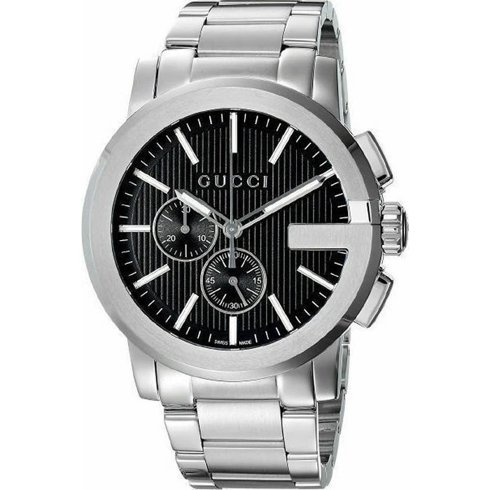 Gucci MAN YA101204 Men's Watch 44mm Silver Stainless Steel Bracelet Black Dial Quartz