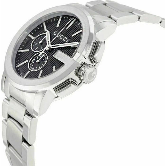 Gucci MAN YA101204 Men's Watch 44mm Silver Stainless Steel Bracelet Black Dial Quartz
