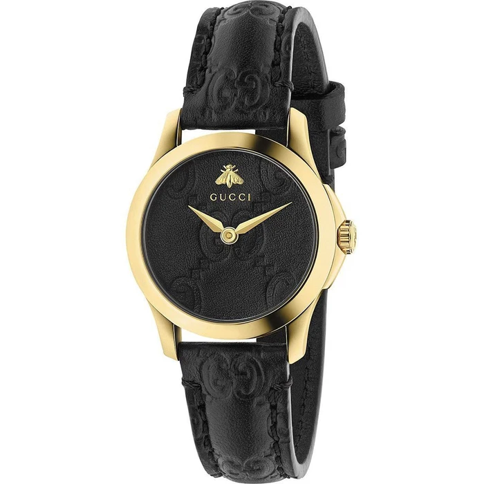 Gucci Γυναικείο Ρολόι 27mm Μπαταρίας με Μαύρο Δερμάτινο Λουράκι YA126581A