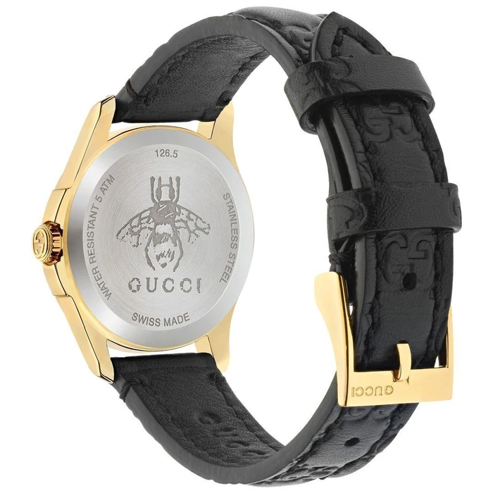 Gucci Γυναικείο Ρολόι 27mm Μπαταρίας με Μαύρο Δερμάτινο Λουράκι YA126581A