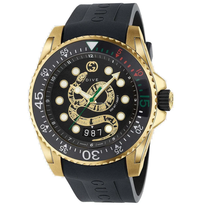 Gucci Ανδρικό Ρολόι 45mm Μπαταρίας με Μαύρο Καουτσούκ Λουράκι YA136219
