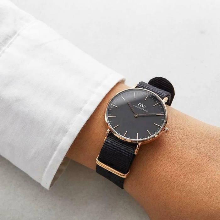 Daniel Wellington Classic Cornwall Women's Quartz Watch 36mm with Black Fabric Strap