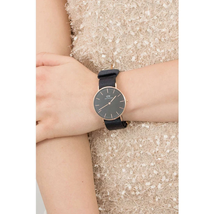 Daniel Wellington Classic Cornwall Women's Quartz Watch 36mm with Black Fabric Strap
