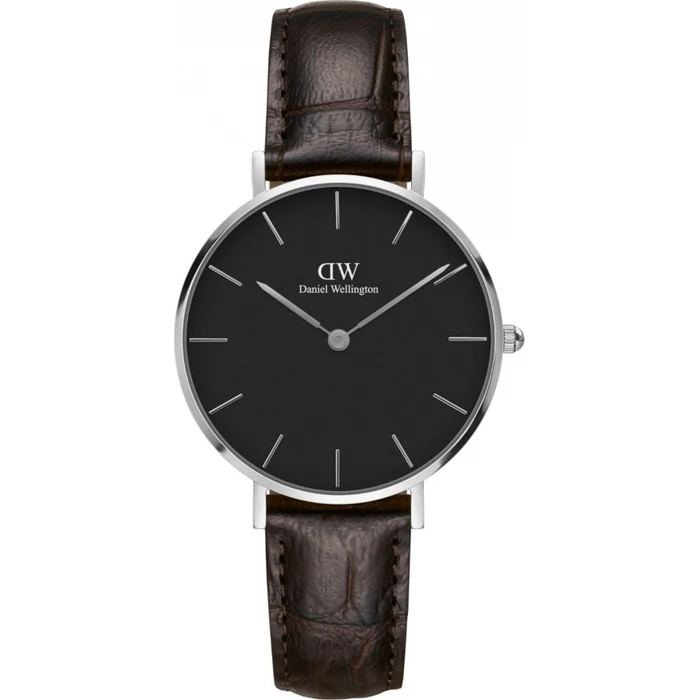Daniel Wellington Classic Petite York Women's Quartz Watch 32mm Black Dial Brown Leather Strap DW00100182