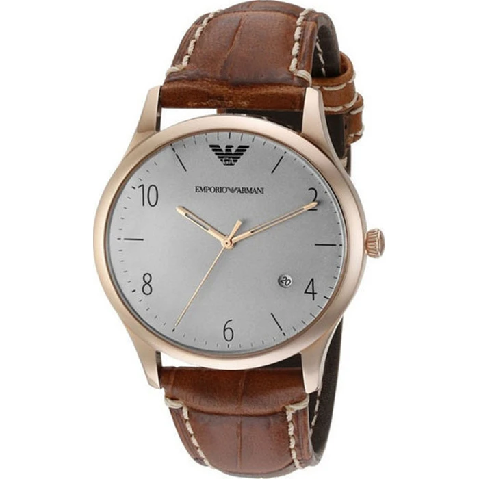 Emporio Armani Ανδρικό Ρολόι AR1866 40mm Καφέ Δερμάτινο Λουρί Ροζ Χρυσή Κάσα Γκρι Καντράν
