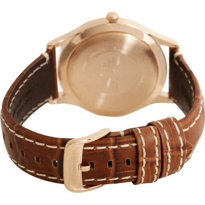 Emporio Armani Ανδρικό Ρολόι AR1866 40mm Καφέ Δερμάτινο Λουρί Ροζ Χρυσή Κάσα Γκρι Καντράν