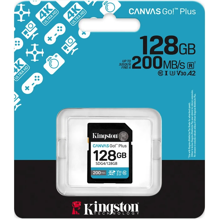 Kingston microSDXC 128GB with SD Adapter - UHS‑I U3 V30 Class 10