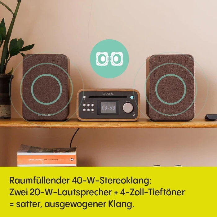 PURE Classic Stereo Μικρό Ηχοσύστημα DAB+/FM, Bluetooth, CD, USB - Καφέ/Καρυδιά