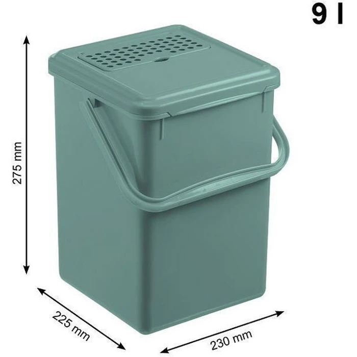 9L Compost Bucket with Carbon Filter, Bio Mistletoe Green