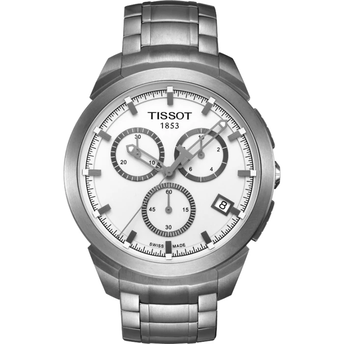 Tissot T069.417.44.031.00 Men's 43mm Quartz Chronograph Titanium Watch Grey Bracelet White Dial