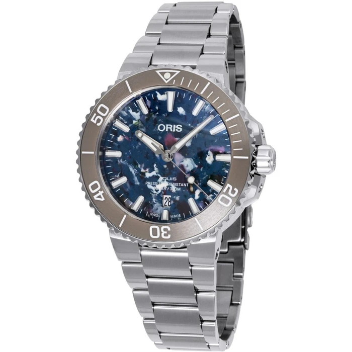 Oris Ανδρικό Ρολόι Aquis 41,5 mm 7766-4150-Set Ασημί Ανοξείδωτο Μπρασελέ