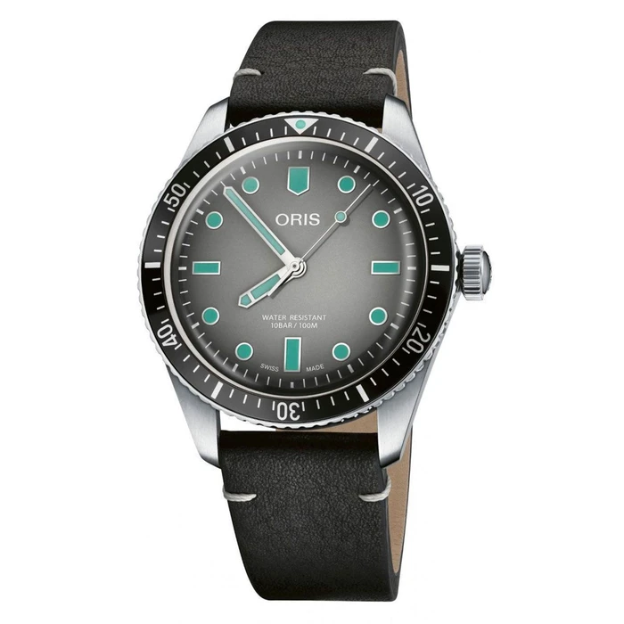 Oris Ανδρικό Ρολόι 40mm Αυτόματο Divers Sixty‑Five Γκρι Καντράν Μαύρο Δερμάτινο Λουρί (40530752089)
