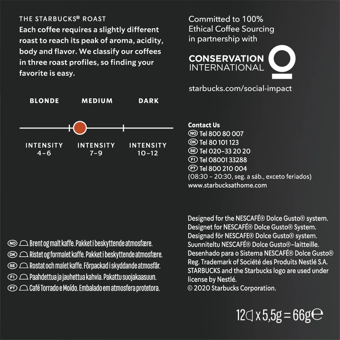Starbucks Κάψουλες Espresso Medium Colombia Συμβατές με Μηχανή Dolce Gusto 12caps