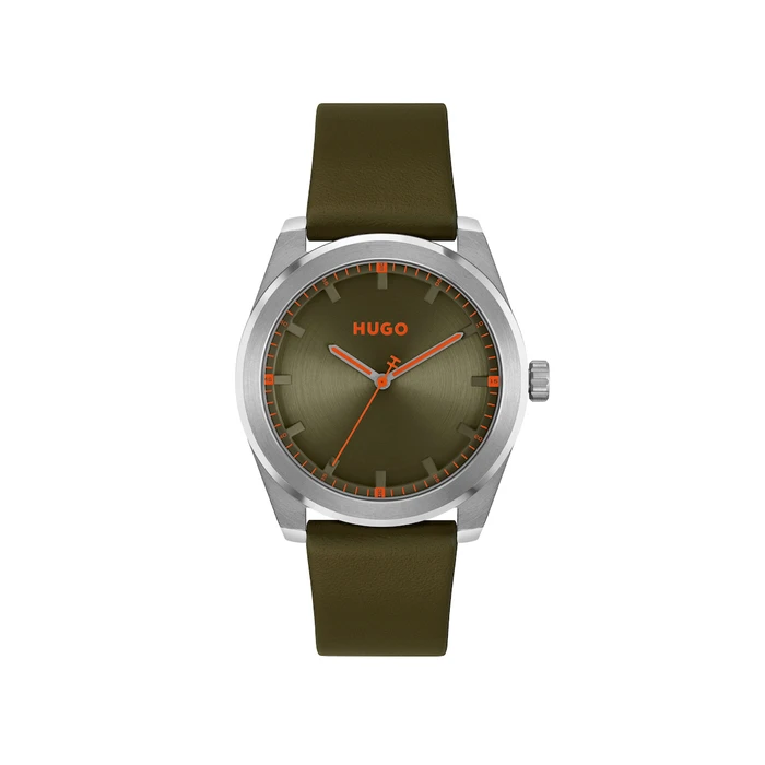 HUGO Ανδρικό Ρολόι 42 mm Πράσινο Δερμάτινο Λουράκι (Model 1530351)