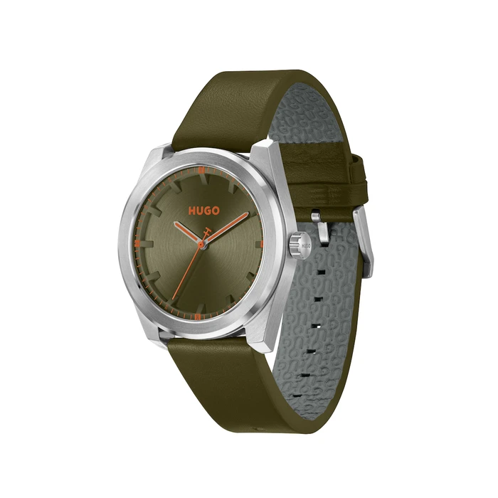 HUGO Ανδρικό Ρολόι 42 mm Πράσινο Δερμάτινο Λουράκι (Model 1530351)