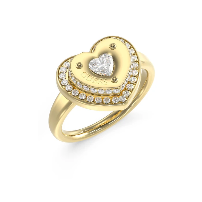 Guess Women's Gold‑Plated Stainless Steel Ring with Stones - Size 54 (JUBR05552JWYG)