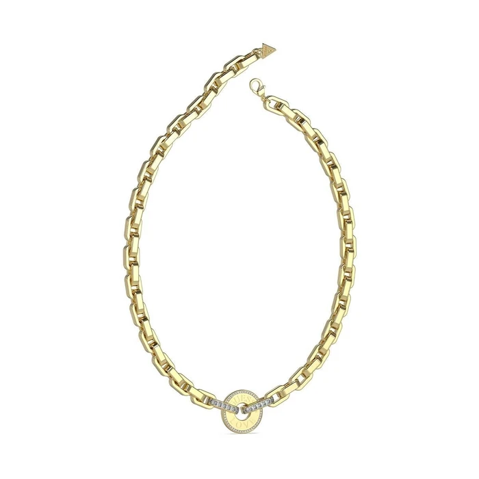Guess Necklace JUBN04074JWYGT/U — 40cm Stainless Steel, Golden Finish, Carabiner Clasp, LOVE GUESS