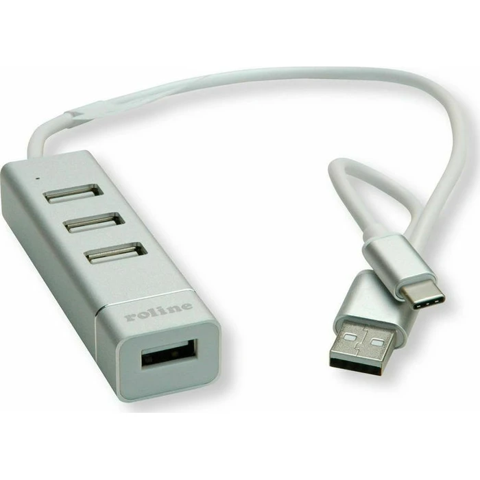 Roline USB 2.0 Notebook Hub, 4 θύρες, καλώδιο σύνδεσης Τύπου A & C