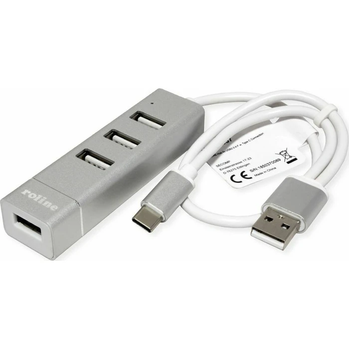 Roline USB 2.0 Notebook Hub, 4 θύρες, καλώδιο σύνδεσης Τύπου A & C