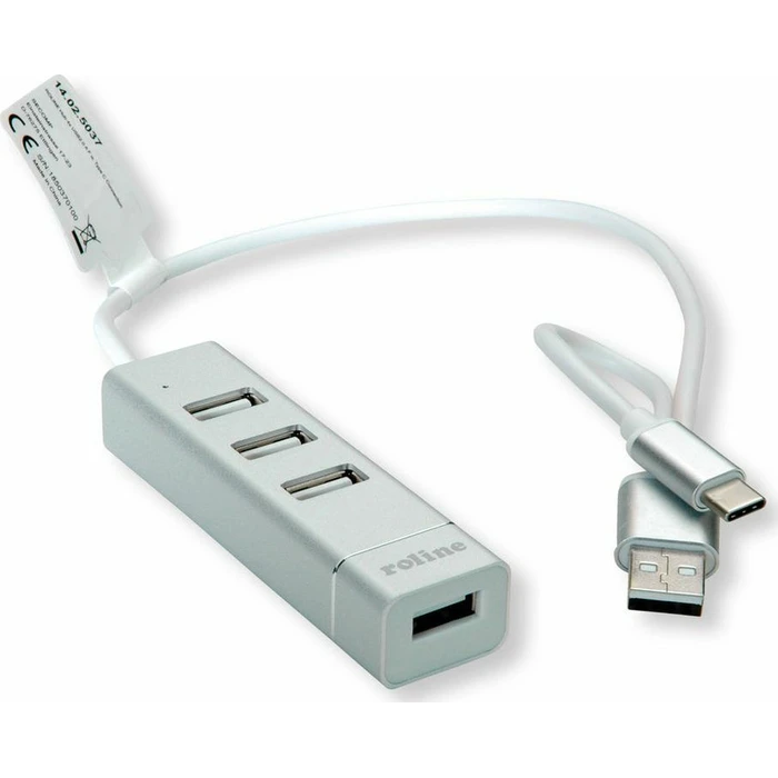 Roline USB 2.0 Notebook Hub, 4 θύρες, καλώδιο σύνδεσης Τύπου A & C