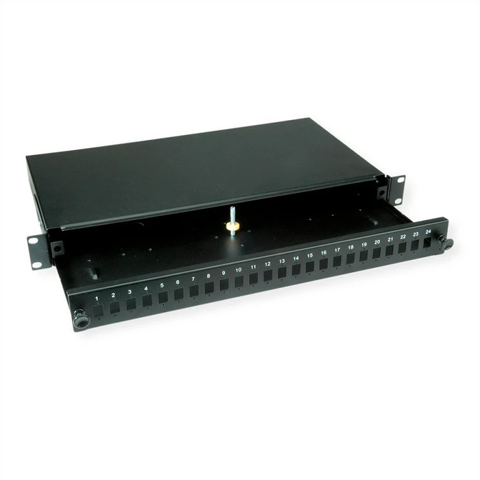 VALUE 19-inch empty fiber splice/patch box 1U, sliding, 24x SC SX / LC DX (Model 21.99.0651)