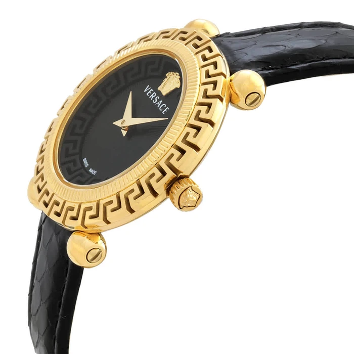 Versace Greca Twist Women's Quartz Analog Watch 35mm Black Leather Strap VE6I00323