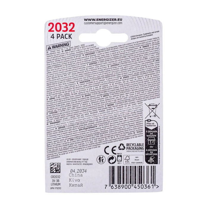 Energizer Μπαταρίες Λιθίου Ρολογιών CR2032 3V 4τμχ