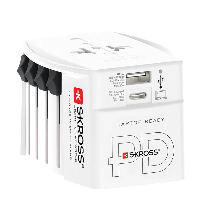 SKROSS MUV USB A/C 45PD Παγκόσμιος ταξιδιωτικός αντάπτορας με καλώδιο USB‑C
