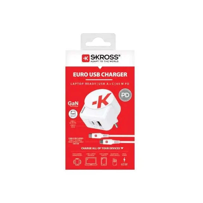 SKROSS Euro USB Charger A/C 65PD με USB-C Καλώδιο
