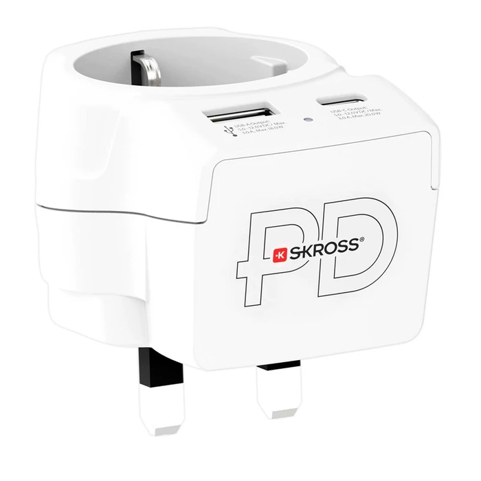SKROSS United Kingdom Type G Travel Adapter USB-A USB-C 20W White