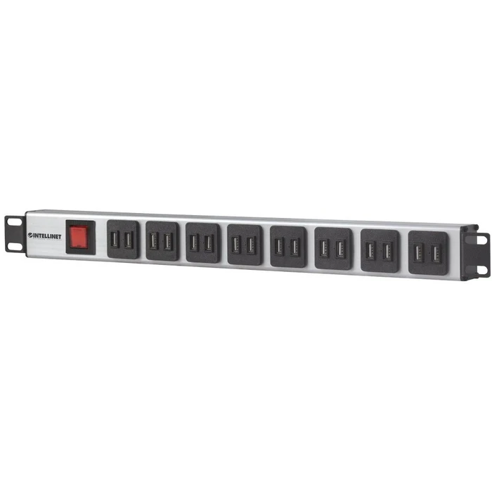 Intellinet Rack Power Strip I-CASE STRIP-U16F — 8 AC outlets, 16 x USB-A ports, 2m cable