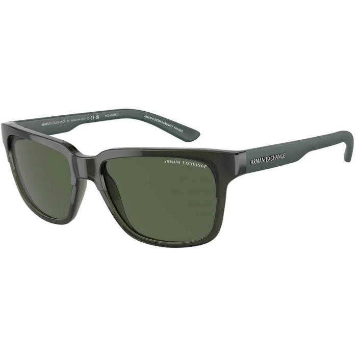 Armani Exchange Unisex Sunglasses AX4026S-83419A — Shiny Transparent Green Injected Frame, Green Polarized Lenses, 56/17/140 mm