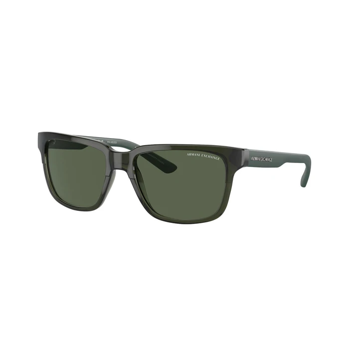 Armani Exchange Unisex Sunglasses AX4026S-83419A — Shiny Transparent Green Injected Frame, Green Polarized Lenses, 56/17/140 mm