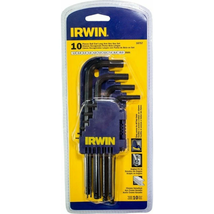 Irwin Set of 10 L-Shaped Allen Keys with Ball End - T10757