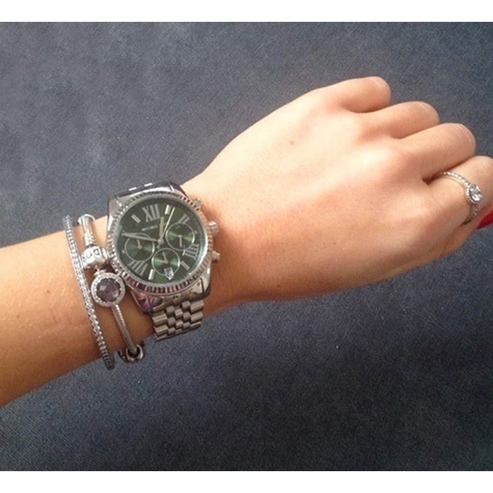 Michael Kors Lexington MK6222 Unisex Quartz Analog Watch 38mm Silver Steel Bracelet Green Dial
