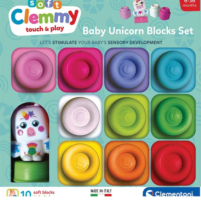 Clementoni Soft Clemmy Touch & Play - Σετ Μαλακά Τουβλάκια Μωρό Μονόκερος
