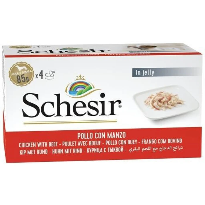Schesir Wet Food for Adult Cats - Chicken & Beef - Gluten Free - 4 x 85 g