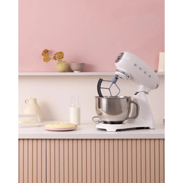 Smeg 50's Style Κουζινομηχανή 1000W με Ανοξείδωτο Κάδο 4.8lt Λευκή (SMF05WHEU)