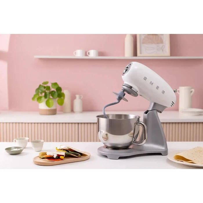 Smeg 50's Style Κουζινομηχανή 800W με Ανοξείδωτο Κάδο 4.8lt Λευκή (SMF04WHEU)