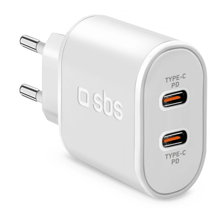 SBS Φορτιστής Τοίχου 2x USB-C PD 20W Λευκό