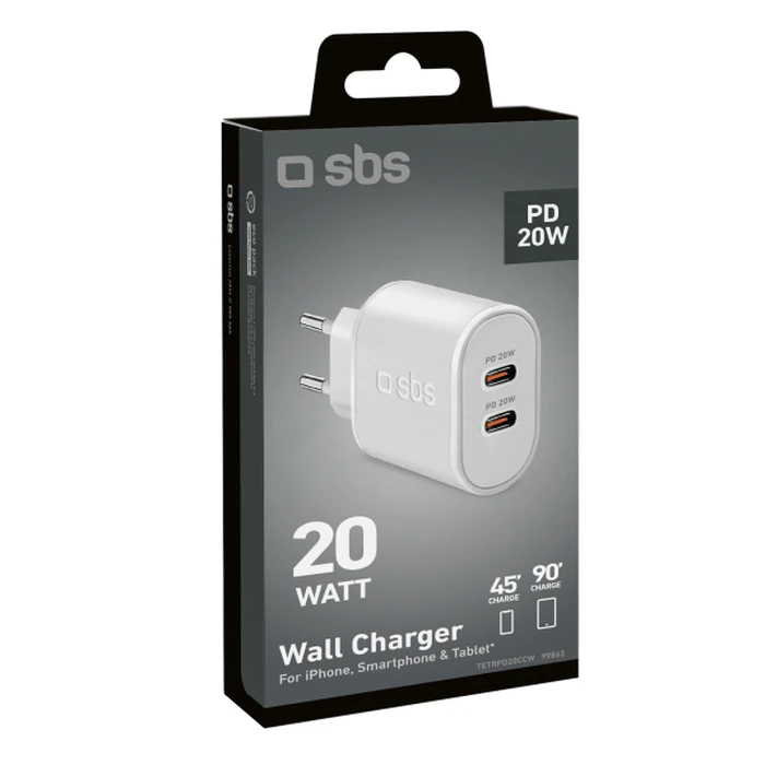 SBS Φορτιστής Τοίχου 2x USB-C PD 20W Λευκό